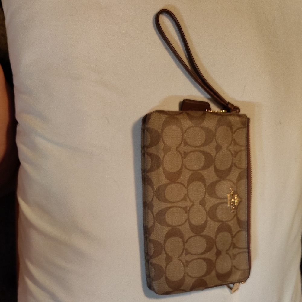 Coach Tan Signature Double Wristlet